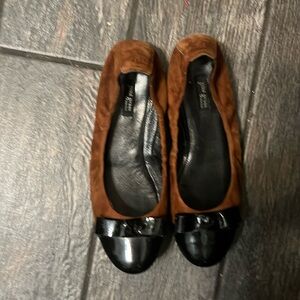 Paul Green Brown Suede & Black Patent Leather Ballet Flats
